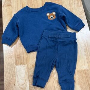 Blue Bear Embroidered Baby Sweatshirt and Pants Set